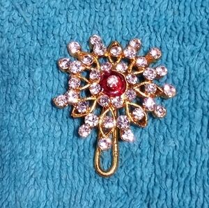 Elegant Goldtone and Red Crystal Scarf Or Tie Clip Vintage